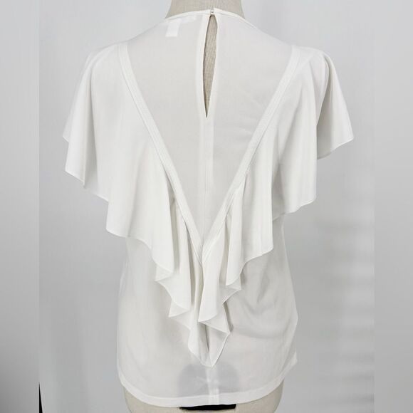 Hugo BOSS Damen White Ruffle Blouse Sz 4 - Picture 5 of 11